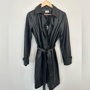 R Label Leather Vegan Double Breasted Trench Coat